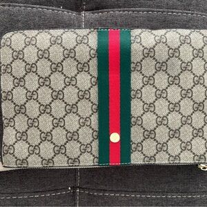 Monogram Wallet with Red and Green Stripe